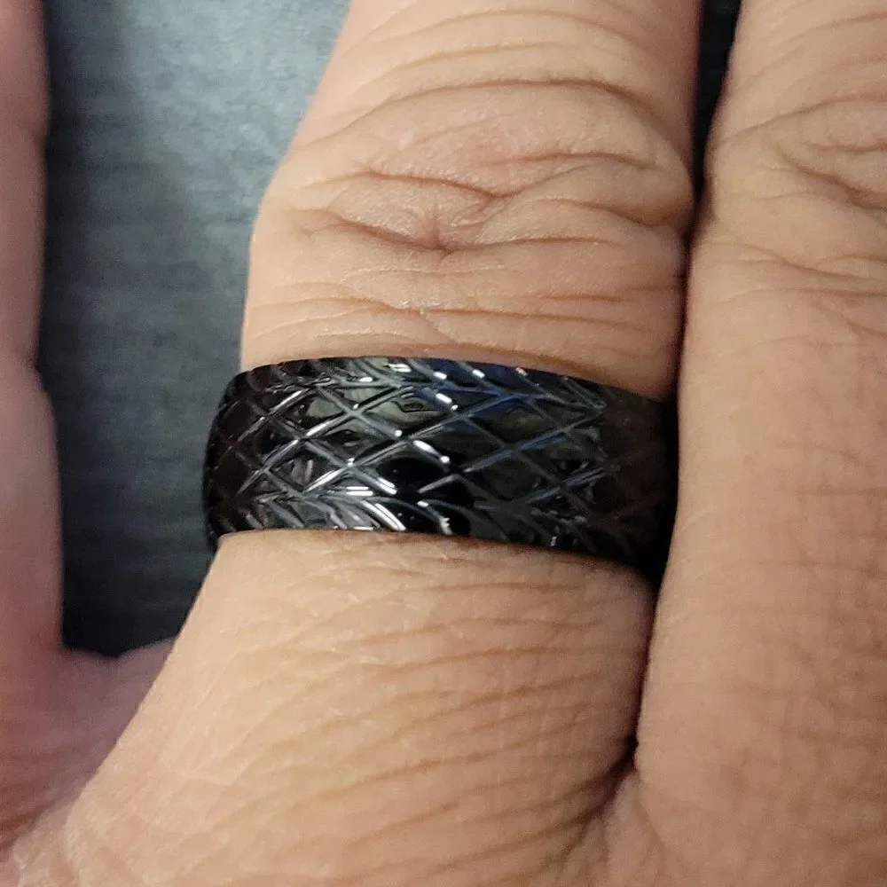 Men's Black Racing Tire Promise Ring Band - Tire Tread Promise Ring For Guys -